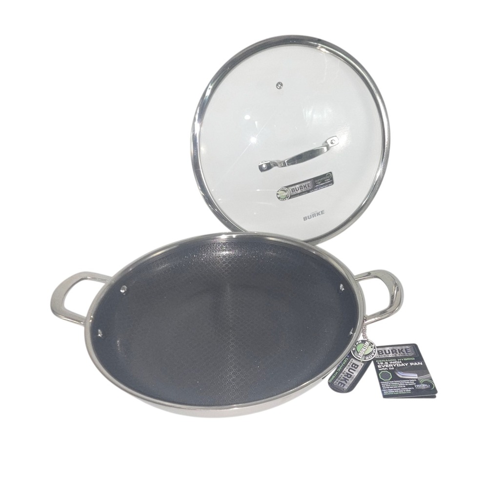 David Burke 12.5" Ceramic Hybrid Everyday Pan & Lid  Nonstick Cookware PFAS Free